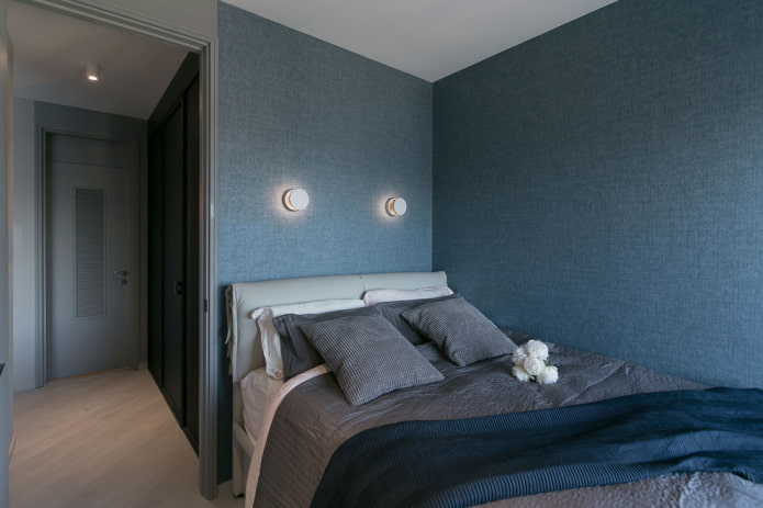 carta da parati blu in camera da letto