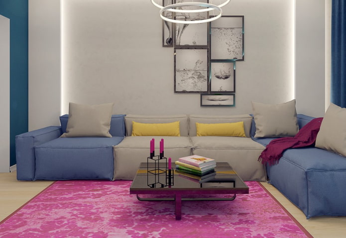 divano blu e grigio all'interno