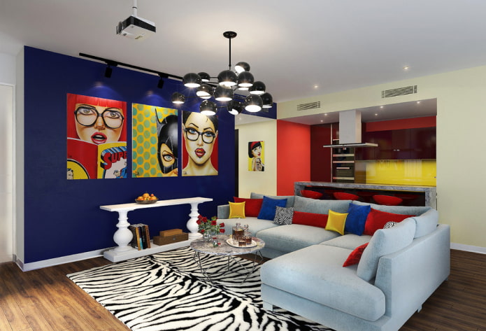 divano grigio-blu all'interno