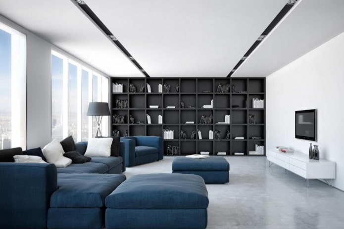 divano blu in stile minimalista