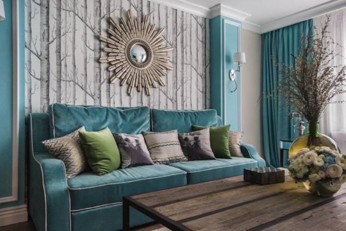 divano blu-verde all'interno