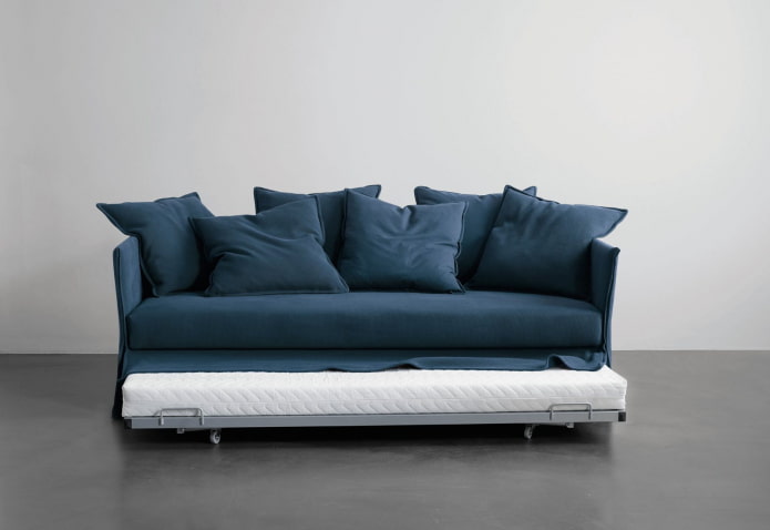 divano blu estraibile all'interno