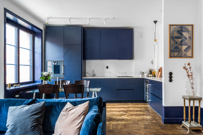 cucina-studio minimalista in blu
