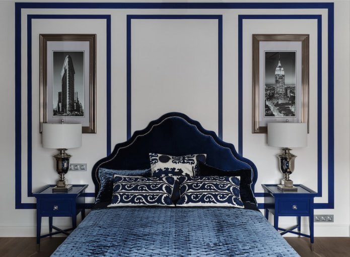 Camera da letto bianca e blu
