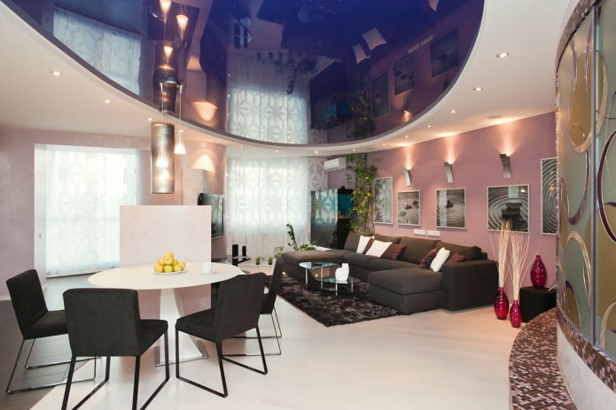 soffitto teso blu nel soggiorno