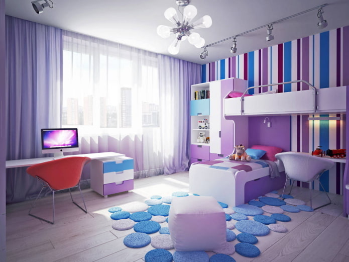 Cameretta viola-blu per ragazzi