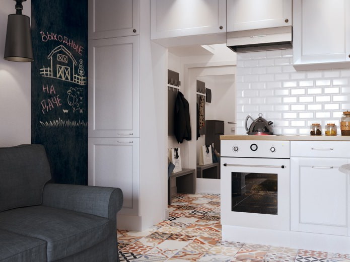 Interno della cucina in un monolocale di 26 mq.