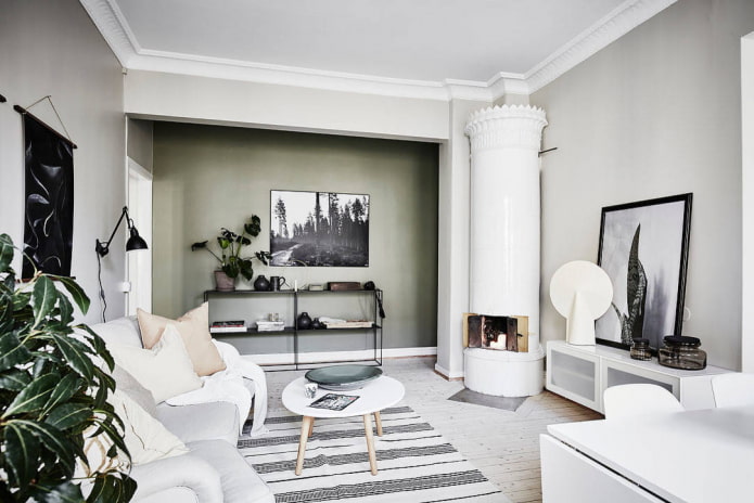 Soggiorno scandinavo con stufa