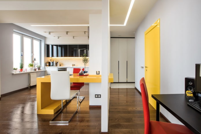 combinazione del colore della porta con il pavimento e i mobili negli interni