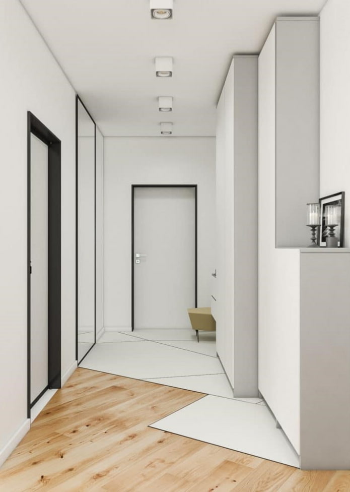 una combinazione di laminato e piastrelle in stile minimalista