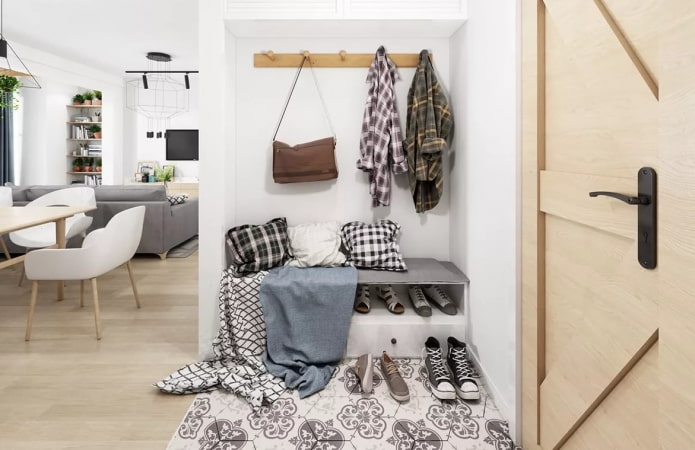combinazione di laminato e piastrelle in stile scandinavo