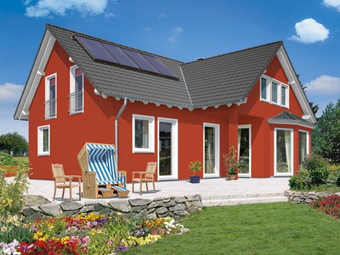 casa rossa con tetto grigio