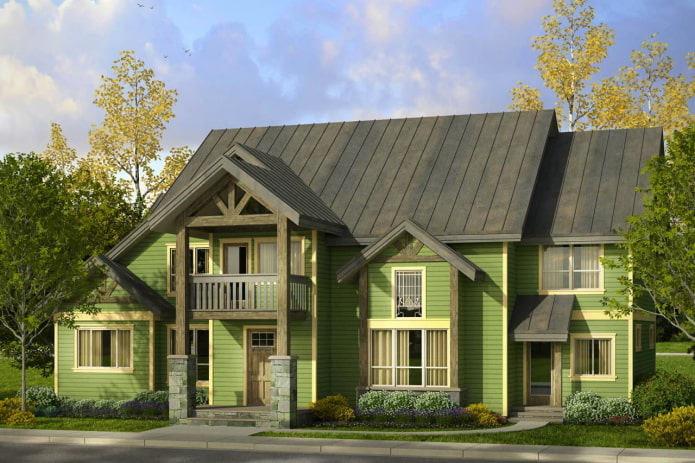 cottage verde oliva con tetto grigio