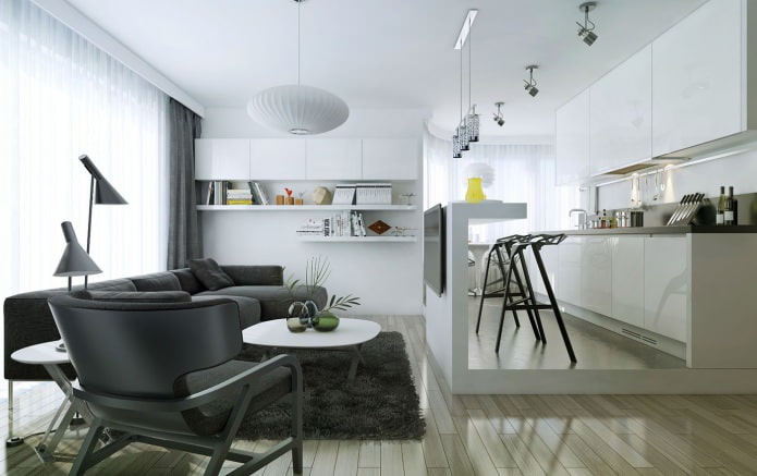 progettazione cucina-soggiorno con bancone bar