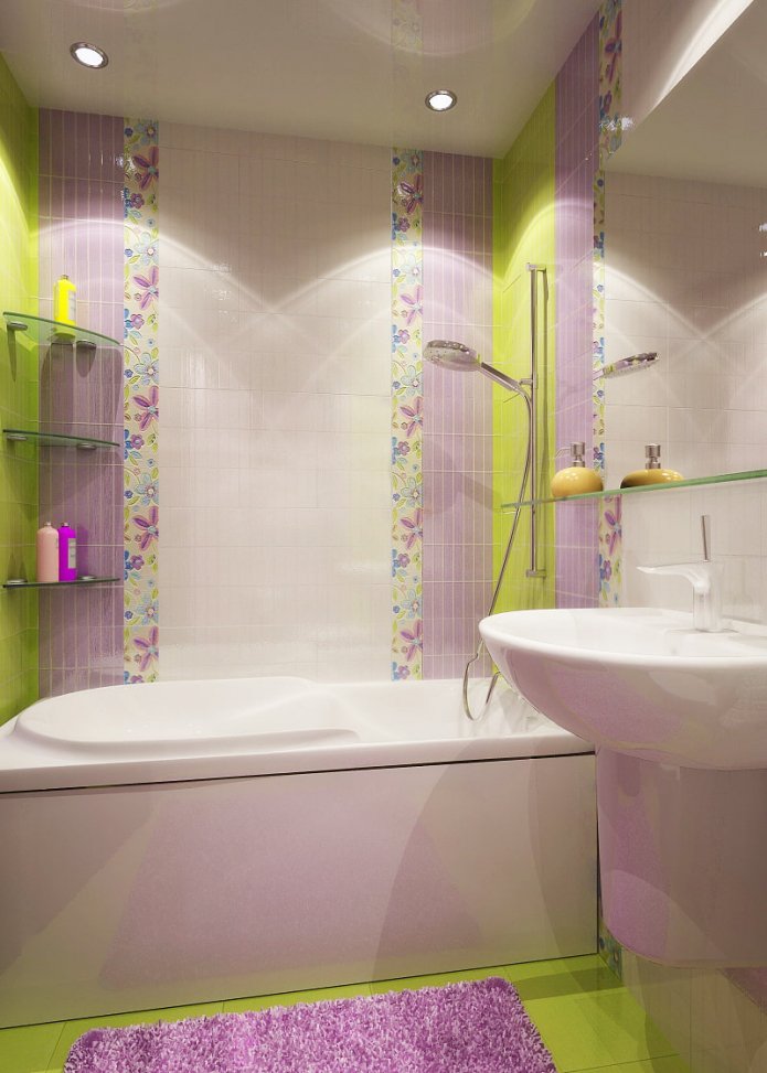 decorazione della parete del bagno con strisce verticali