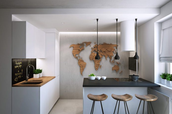 Progetto di una cucina-soggiorno in un monolocale di 43 mq