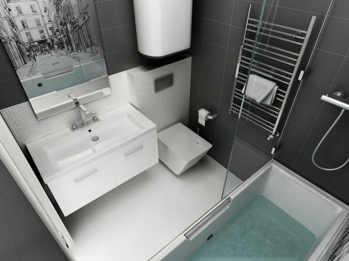 progettazione del bagno in un monolocale di 45 mq.