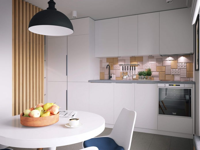 cucina nel progetto di un monolocale di 37 mq.