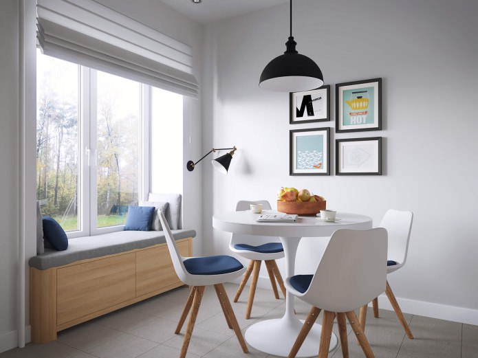 cucina nel progetto di un monolocale di 37 mq.