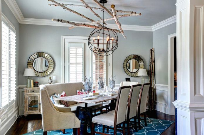 interno della sala da pranzo in stile ecologico