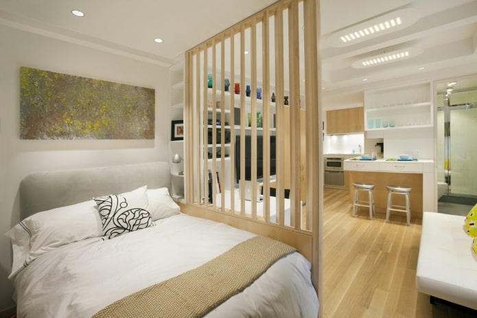 parete divisoria all'interno della cucina-camera da letto