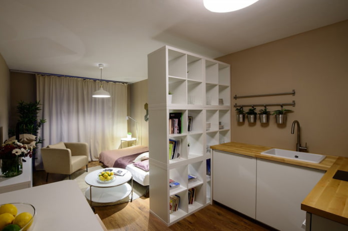 mobili nella zonizzazione cucina-camera da letto