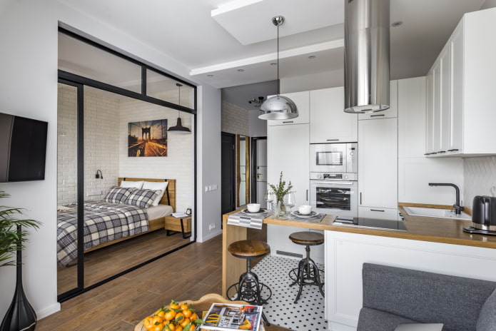 letto in una nicchia nell'arredamento della cucina