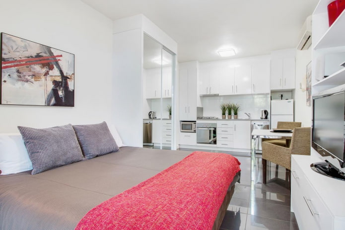 design degli interni cucina-camera da letto