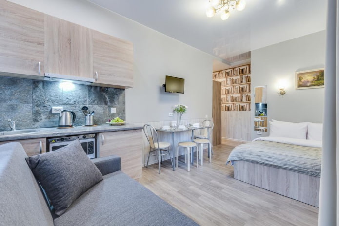 design degli interni cucina-camera da letto