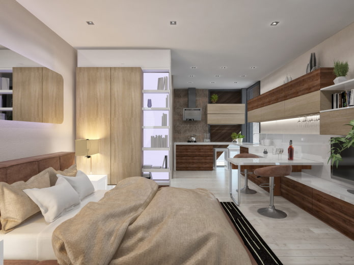 progettazione degli interni cucina-camera da letto