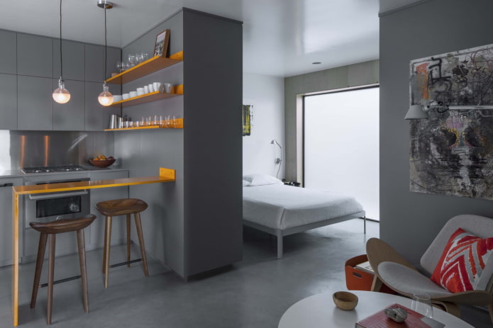 design degli interni cucina-camera da letto