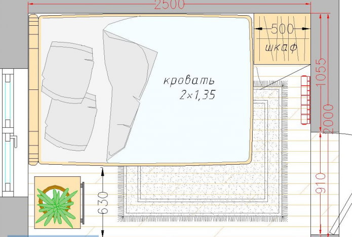 disposizione camera da letto 5 mq