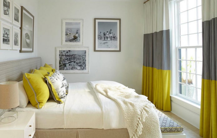 Camera da letto luminosa con decorazioni gialle
