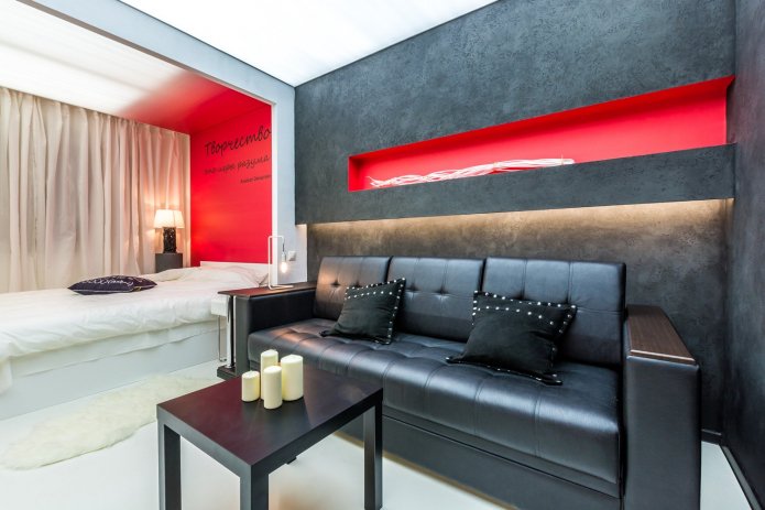 zonizzazione del colore all'interno della camera da letto-soggiorno