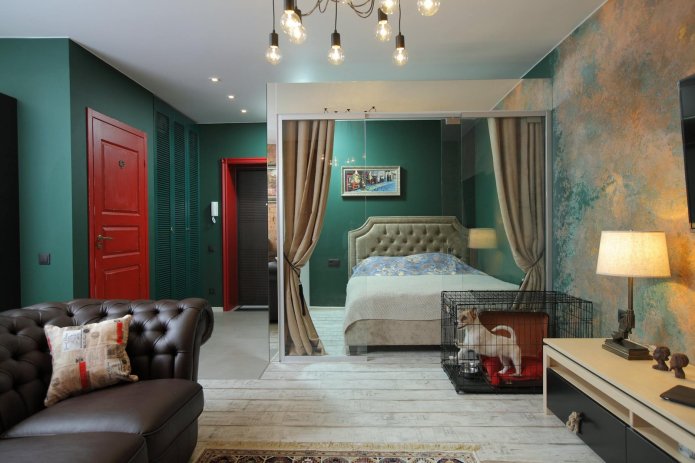 Interni camera da letto-soggiorno in stile loft