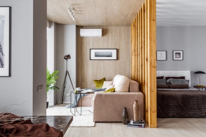 disposizione di una camera da letto-soggiorno combinata