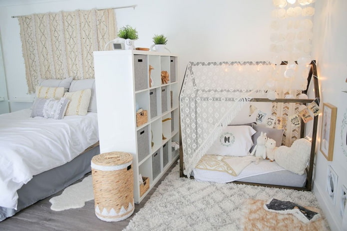 zonizzazione funzionale di una camera da letto e di una stanza dei bambini combinate