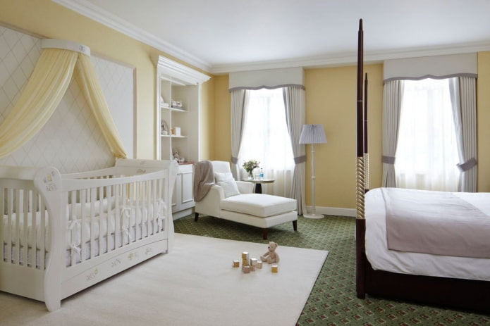 zonizzazione visiva di una camera da letto e di una cameretta combinate