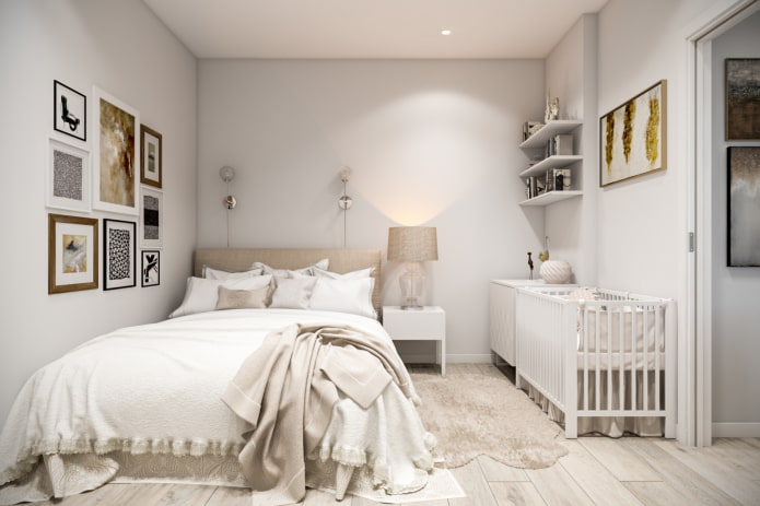 disposizione dei mobili all'interno di una camera da letto-cameretta per bambini