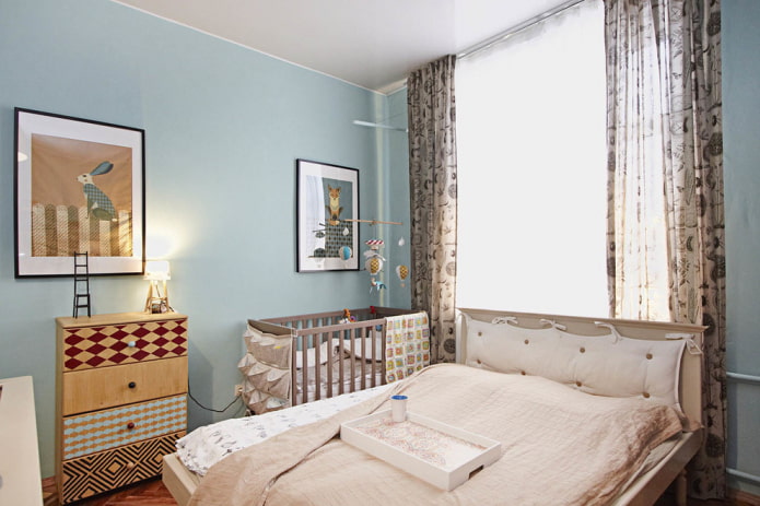progetto di una piccola camera da letto abbinata a una cameretta per bambini