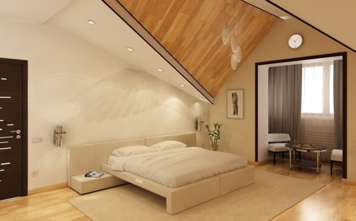 planimetria di una camera da letto mansardata con balcone