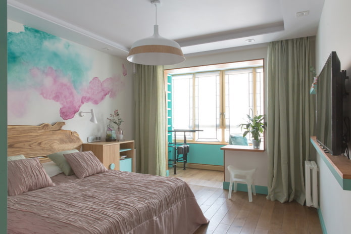tende nella camera da letto abbinate alla loggia