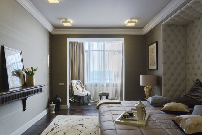 design degli interni di una camera da letto abbinata a una loggia