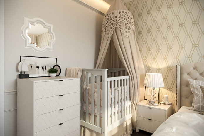 culla per neonati nell'arredamento della camera da letto