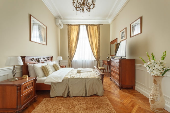 interno camera da letto beige-marrone
