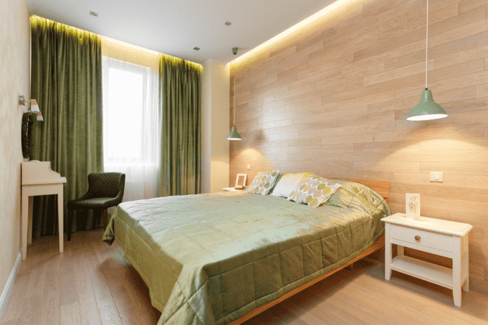 interno di una camera da letto beige in stile ecologico