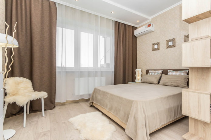 interno camera da letto beige-marrone