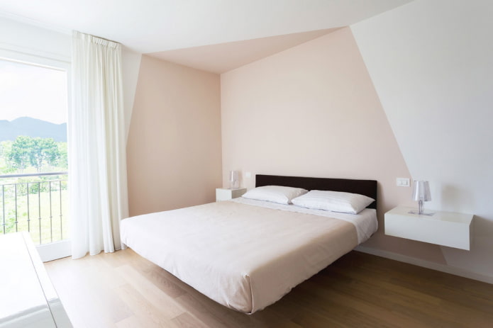 interno di una camera da letto beige in stile minimalista