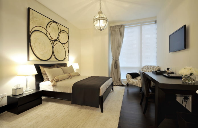 interno camera da letto nera e beige