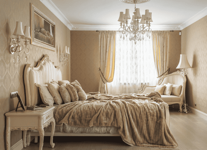 interno di una camera da letto beige in stile classico